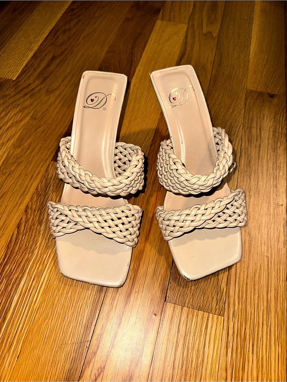Heart in D Braided Square-Toe Sandals in Pink